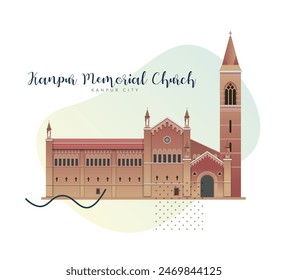 The Kanpur Memorial Church - Kanpur City, Uttar Pradesh  - Stock Illustration as EPS 10 File
