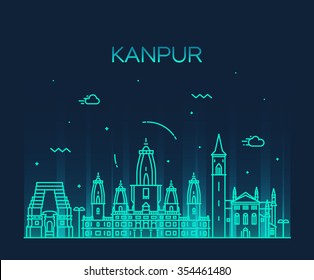 Kanpur skyline, detailed silhouette. Trendy vector illustration, linear style