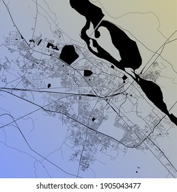 Kanpur, Uttar Pradesh, India (IND) - Urban vector megacity map with parks, rail and roads, highways, minimalist town plan design poster, city center, downtown, transit network, gradient blueprint