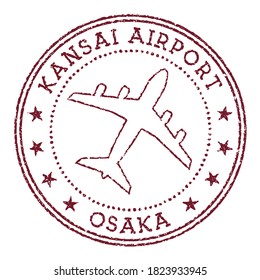 Kansai Airport (KIX) stamp, Osaka, Japan. Round stamp with airplane icon.