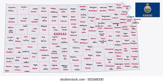 kansas administrative map with flag