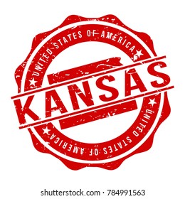 Kansas America Original Stamp Design Vector Art Tourism Souvenir Round.