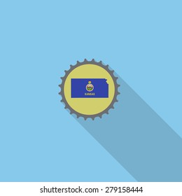 Kansas bottle cap flat icon with long shadow. Vector illustration EPS10