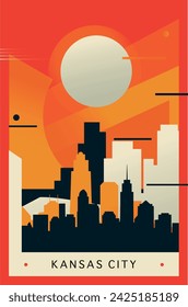 Kansas Stadt Brutalismus Poster mit abstrakter Skyline, Stadtbild. In: USA Missouri State Retro Vector Illustration. US-Reisedeckel, Broschüre, Flyer, Faltblatt, Präsentationsvorlage, Layout-Bild