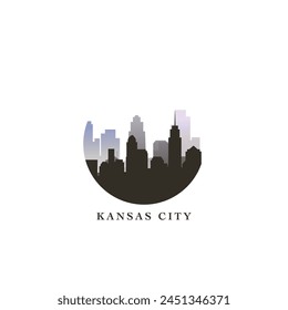 Paisaje urbano de Kansas City, insignia de gradiente de Vector, logotipo plano del horizonte, ícono. EE.UU., la ciudad del estado de Misuri redondea la idea del emblema con Lugares famosos y siluetas de construcción. Gráfico abstracto aislado