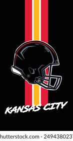 Kansas City Colored Football helmets Stripes Black Background