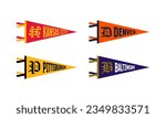 Kansas City, Denver, Pittsburgh, Baltimore Football Pennant Flags Set. Vector Football pendant Icons. University USA Sport flag, isolated