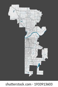 Kansas City map. Detailed map of Kansas City administrative area. Cityscape panorama. Royalty free vector illustration. Outline map with highways, streets, rivers. Tourist decorative street map.