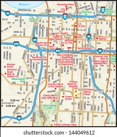 Kansas City, Missouri Downtown Map