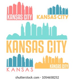 Kansas City Missouri Flat Icon Skyline Vector Silhouette Design Set Logos.