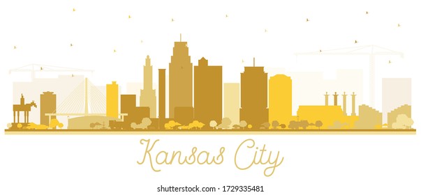 Kansas City Missouri Skyline Silhouette with Golden Buildings Isolated on White. Vector Illustration. Business Travel and Tourism Concept with Modern Architecture. Kansas City Cityscape with Landmarks