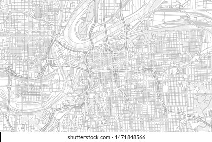 Kansas City, Missouri, USA, bright outlined vector map with bigger and minor roads and steets created for infographic backgrounds.