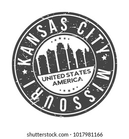 Kansas City Missouri USA Round Stamp Icon Skyline Badge.