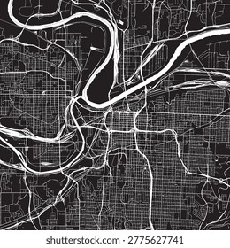 Kansas City Missouri Vector Map, Detailed City Street Map Black and White Minimalist Line Art