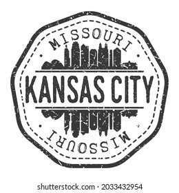 Kansas City, MO, USA Stamp Skyline Postmark. Silhouette Postal Passport. City Round Vector Icon. Vintage Postage Design.