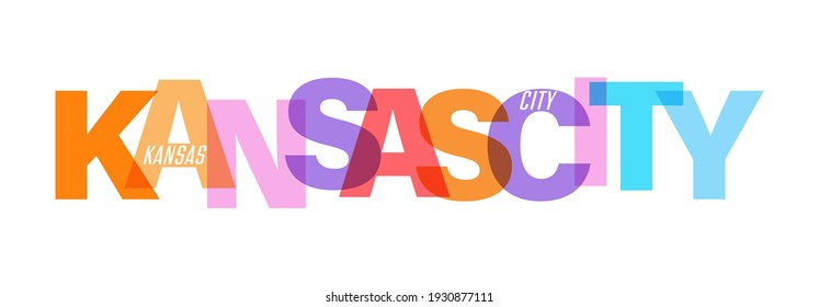 KANSAS CITY. The name of the city on a white background. Vector design template for poster, postcard, banner. Vector illustration.
