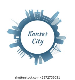 Kansas City skyline with colorful buildings. Circular style. Stock vector illustration.