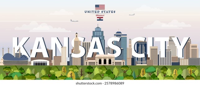 Kansas City skyline colorful vector illustration. Travel poster