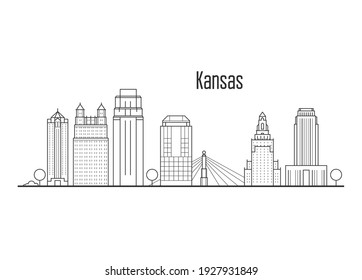 Kansas city skyline - downtown cityscape, city landmarks in liner style