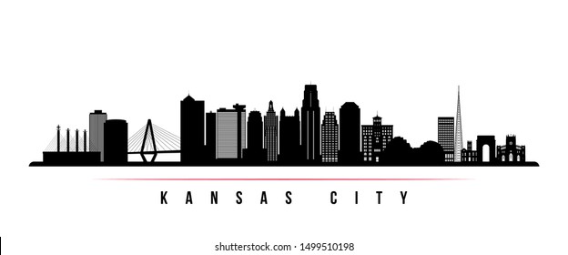 Kansas City skyline horizontal banner. Black and white silhouette of Kansas City, Missouri. Vector template for your design. 