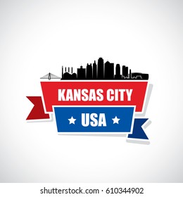 Kansas City skyline - Missouri - ribbon banner - vector illustration