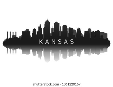 Kansas city skyline silhouette with reflection vector illustration