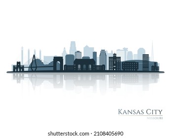 Kansas City skyline silhouette with reflection. Landscape Kansas City, Missouri. Vector illustration.