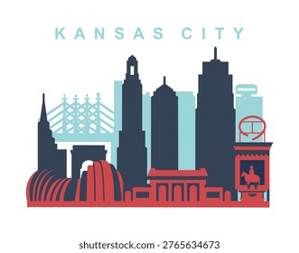 Kansas City Skyline Vector Illustration with Famous Landmarks