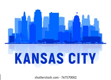 Kansas City ( USA ) Missouri skyline silhouette with panorama in white background. Vector Illustration. Business travel and tourism concept with modern buildings. Image for presentation, banner, web