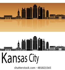 Kansas City V2 skyline in orange background in editable vector file