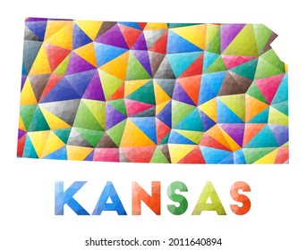 Kansas - colorful low poly US state shape. Multicolor geometric triangles. Modern trendy design. Vector illustration.