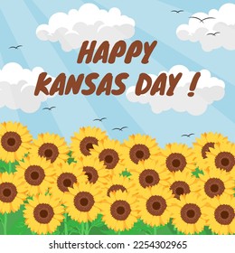 kansas day vector with blue sky suitable for banner, flyer or social media post.