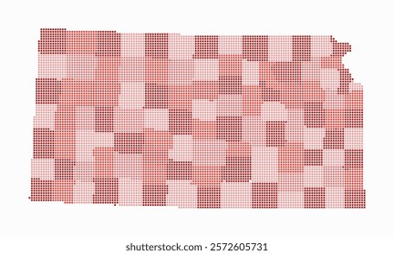 Kansas dotted map. Digital style map of the state on a white background. Kansas shape with square dots in a colored dots style. Vibrant vector illustration.