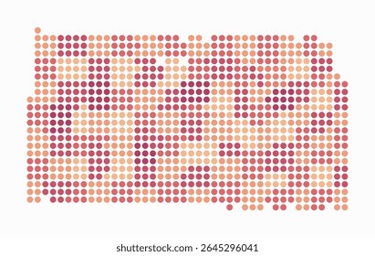 Kansas dotted map. Digital style map of the state on a white background. Kansas shape with circle dots. Colored dots style. Large size circles. Simple vector illustration.