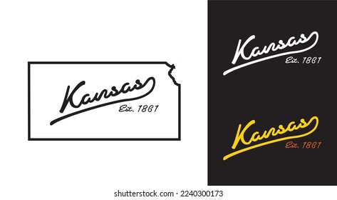 kansas est 1861 with handdwriting cursive 1950style retro theme background for souvernir product printing such as coffeemug,notebook,t-shirt advertisement banner brochure template vector eps.