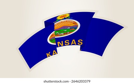 Bandera de Kansas en forma de cinta Abstractas, símbolo nacional de Kansas. Este Vector es ideal para su uso en eventos nacionales, Día de la Independencia, competiciones deportivas internacionales.