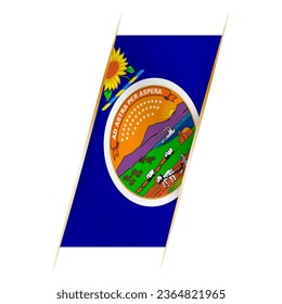 Kansas flag in the form of a banner with waving effect and shadow. Modern vector design.