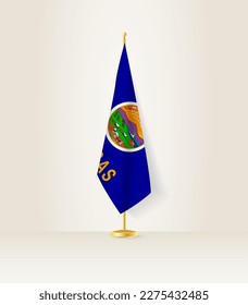 Kansas flag on a flag stand. Vector illustration.