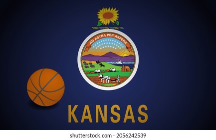 Kansas Flag With Realistic Basketball Ball, Vector