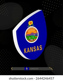 Kansas Flag Shield icon in 3D on Dark Modern Abstract Rugby Background. Perfect for sports events, heritage themes, national celebrations, and patriotic designs.