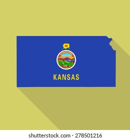 Kansas flag,map flat icon with long shadow. Vector EPS10