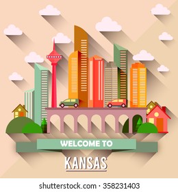 Kansas - Flat design city vector illustration