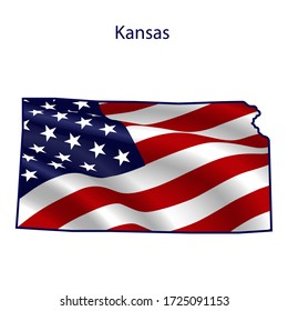 Kansas full of American flag waving in the wind