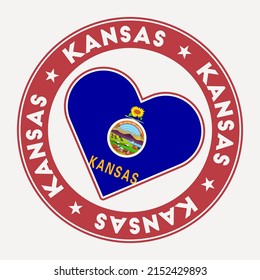 Kansas heart flag badge. From Kansas with love logo. Support the us state flag stamp. Vector illustration.