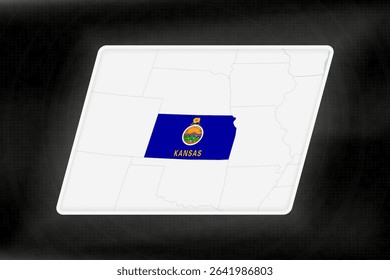Kansas Highlighted in Flag Colors on Geographic Map. Modern Map on a dark abstract backdrop.