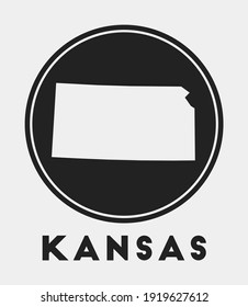 Kansas icon. Round logo with US state map and title. Stylish Kansas badge with map. Vector illustration.