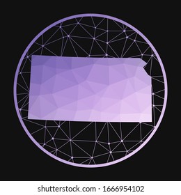 Kansas icon. Vector polygonal map of the US state. Kansas icon in geometric style. The US state map with purple low poly gradient on dark background.