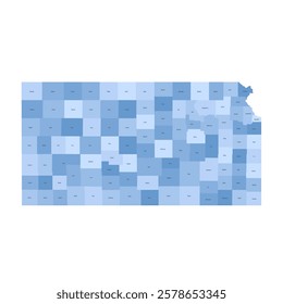 Kansas, KS - detailed political map of US state. Administrative map divided into counties. Blue map with county name labels. Vector illustration