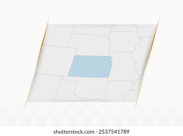 Mapa do Kansas em azul com sotaques dourados emoldurados. Mapa moderno do vetor de Kansas. Ilustração de vetor.