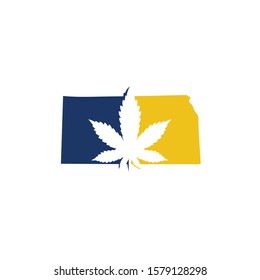 Kansas Map With Cannabis Leaf Logo Vector 001
